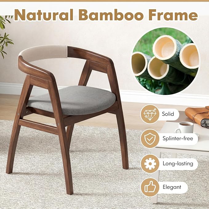 GOFLAME Bamboo Accent Chair, Mid-Century Modern Armchair with Curved Backrest & Seat Cushion, Upholstered Reading Chair, Leisure Chair for Living Room, Bedroom, Study, Walnut