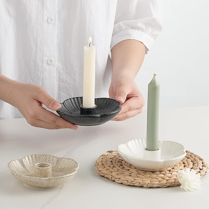 Ceramic Candlestick Holder， Candle Holder for Taper Candles,Incense, Santo Palo, Halloween Christmas Wedding Parties, Dining Room Home Decoration Display (Black)