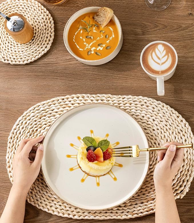 AmorArc Ceramic Dinnerware Sets for 6, 18 Pieces Handpainted Plates and Bowls Set with Rustic Terracotta Underside, Scratch Resistant Stoneware Dishes Set, Dishwasher & Microwave Safe
