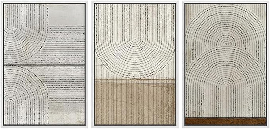 SIGNWIN Framed Canvas Print Wall Art Set Grunge Circle Polygon Collage Abstract Geometric Cozy Neutral Minimalism Modern Art Decorative Boho for Living Room, Bedroom, Office - 16"x24"x3 White