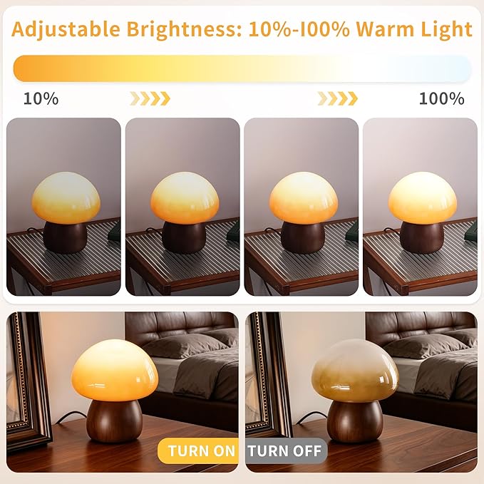 Wooden Base Small Table Lamp for Bedroom 60W Mushroom Table Lamps Gradient Colored Glass Shade Modern Side Table and Desk Lighting H 8.07 in (The Light Bulb is Included)