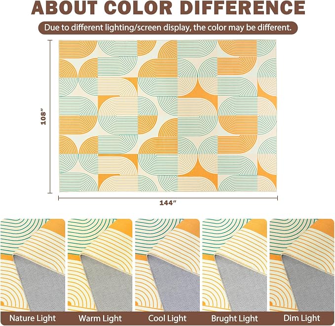 Large 9x12 Area Rugs for Living Room, Washable Modern Mid Century Rug for Bedroom, Soft Non-Slip Indoor Floor Carpet for Dining Room Nursery Office Home, Orange