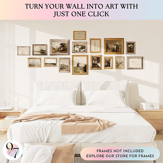 97 Decor Antique Wall Decor - 16 Pcs Vintage Wall Art Prints, Antique Pictures Landscape Painting, French Country Decoration Botanical Posters, Moody Gallery Pictures For Home Bedroom (unframed)
