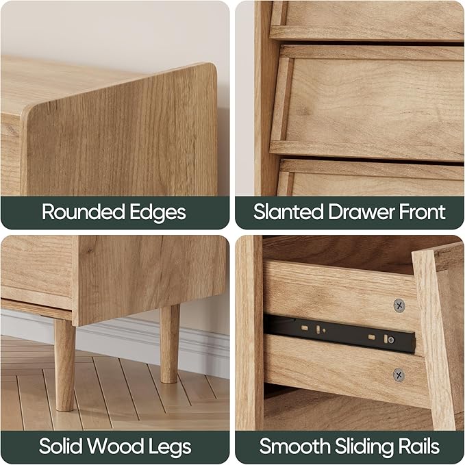 3 Drawers Dresser, 31.5'' W Mid- Century Modern Wooden Chest of Drawers, Large Night Stands Organizer for Bedroom, Closet, Hallway, Entryway, Natrual Wood Color