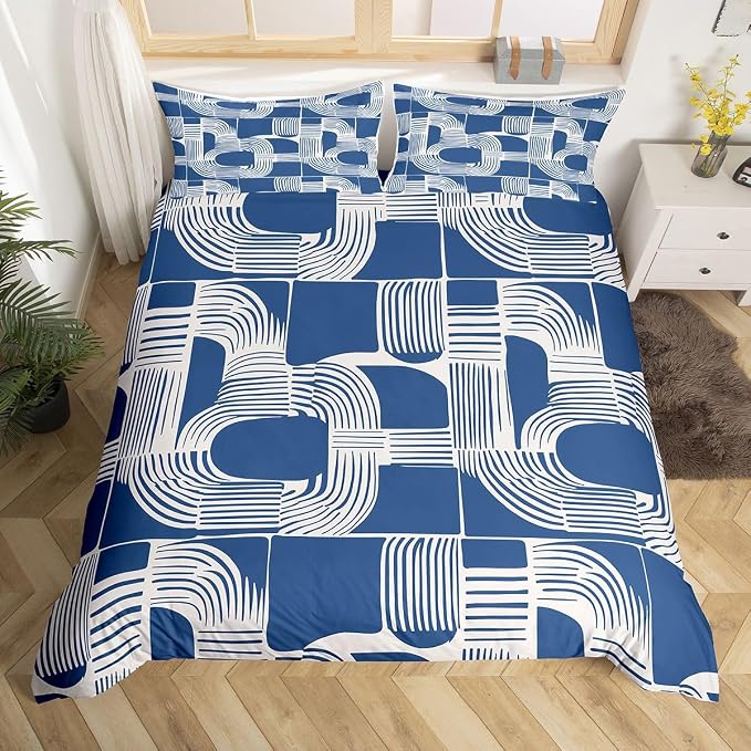 Erosebridal Bohemian Geometric Full Comforter Cover Mid Century Abstract Duvet Cover Boho Ethnic Bedding Set for Kids Boys Adult Women Modern Abstract Striped Bed Sets with 2 Pillow Cases