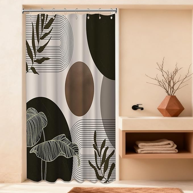 Brown and Beige Shower Curtain Light Brown Tan Taupe Boho Mid Century Modern Shower Curtains for Bathroom Decor MCM Mens Cool Bath Curtain Set, Waterproof Fabric with Hooks 48 x 72 Inch