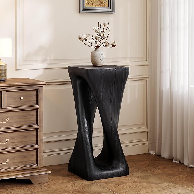 ø12.5'' Square Side Table End Table for Living Room, Modern Farmhouse Style, Magnesium Oxide & Lightweight Concrete Material for Indoor & Outdoor, No Assembly, Wood Grain, Black