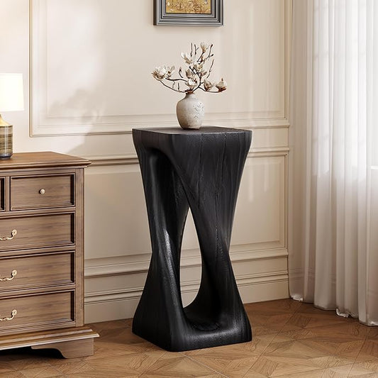 ø12.5'' Square Side Table End Table for Living Room, Modern Farmhouse Style, Magnesium Oxide & Lightweight Concrete Material for Indoor & Outdoor, No Assembly, Wood Grain, Black