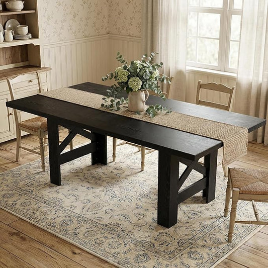 GarveeHome Dining Table for 6-8, 71" Long Large Wooden Farmhouse Kitchen Table with Thick Sturdy Frame, Rectangular Dining Room Dinner Table with Stable Triangular Legs for Kitchen,Office, Retro Black