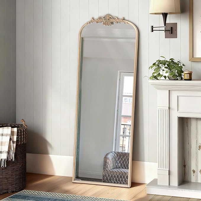 Besdomus Arched Mirror Full Length: 21"x56" Champagne Gold Vintage Full Body Mirror - Floor Antique Baroque Traditional Ornate for Entryway/Cloakroom/Bedroom - Home Decor for Fashion-Conscious