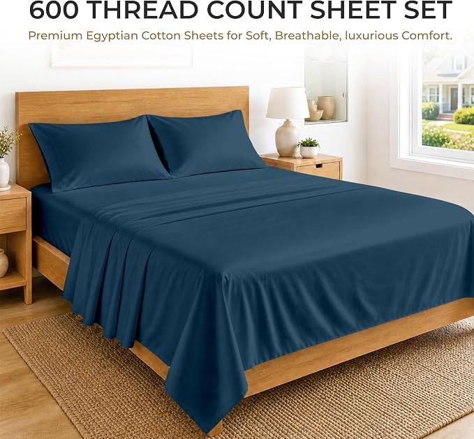 SGI bedding 100% Egyptian Cotton Sheets California King Size – 600 Thread Count Sheets Set, Soft, Cooling, 15" Deep Pocket, Luxury Hotel Bedding, Breathable, Durable - Teal