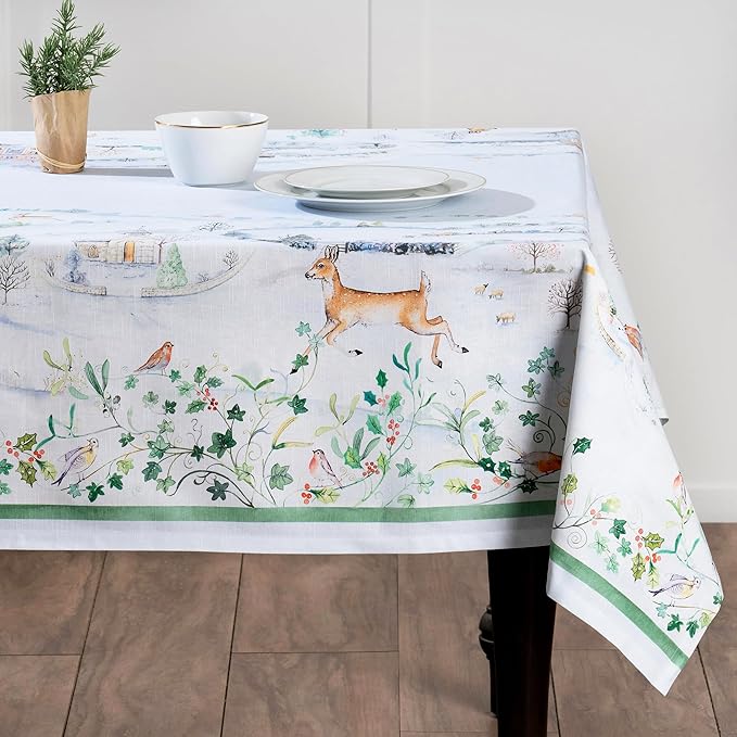 Maison d' Hermine Table Cloth Square Table 100% Cotton 60 x 60 Inches Fall Tablecloth Reusable Everyday Use for Thanksgiving Christmas Decorations Dining Farmhouse Party (Snowy World)