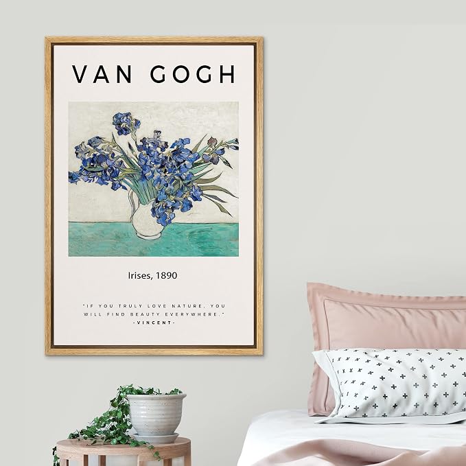SIGNLEADER Framed Canvas Print Wall Art Van Gogh Irises 1890 Decorative Brushstroke Illustrations Fine Art Colorful Multicolor Warm for Living Room, Bedroom, Office - 16"x24" Natural