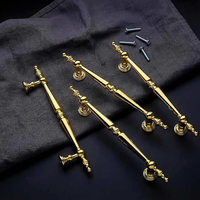 Shimeyao 10 Pack Gold Cabinet Pulls 5"(128mm) Hole Center Vintage Cabinet Pulls Handles Drawer Handles Closet for Kitchen Bathroom Drawer Dresser Pull Hardware Hole Center