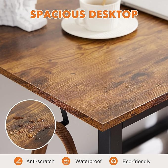 Sweetcrispy Computer Office Desk 55 Inch Student Study Writing Work with Metal Frame Wood Tabletop Modern Simple PC Home Bedroom Table, Rustic Brown, Compact Sturdy Desk for Laptop, Study, Gaming