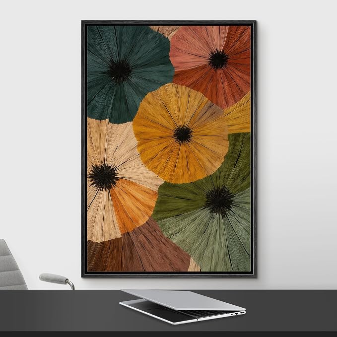 Woodrose Framed Canvas Print Wall Art Bold Floral Composition Earthy Tones Floral Illustrations Modern Art Minimalist 3D Colorful Ultra for Living Room, Bedroom, Office - 16"x24" BLACK
