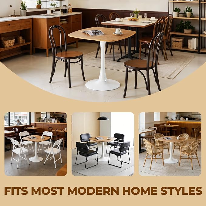 31.5 Inch White and Oak Square Dining Table for 2-4 Person,Mid-Century Oak Tulip Table Kitchen Dining Table with MDF Tabletop and Pedestal Base for Home Kitchen