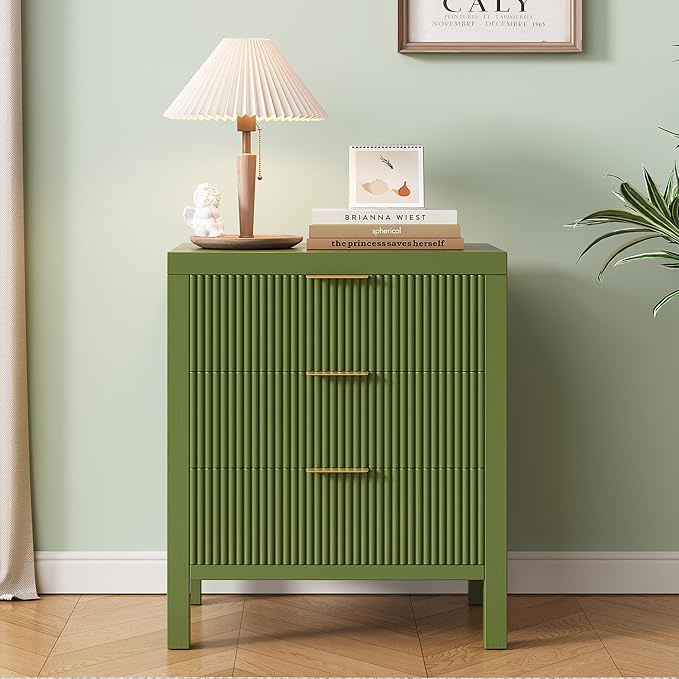 Nightstand Set of 2, Dresser and Nightstand Sets, Bedside Tables, Mid Century Nightstands with 6 Wide Drawers for Bedroom, Kids’ Room, Hallway, (GreenX 2)