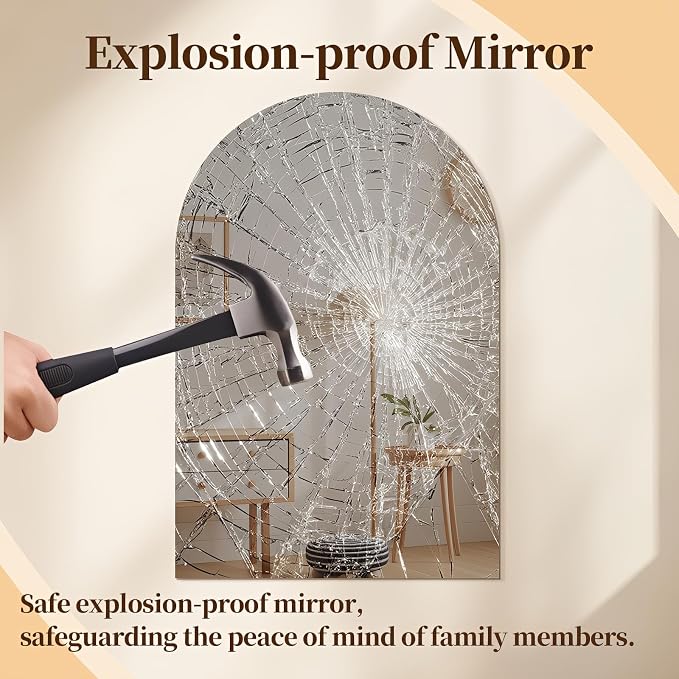 Niccy Arched Mirror, 24"x36" Arch Bathroom Mirror, Decorative Modern Mirrors for Bathroom, Bedroom, Living Room, Entryway, Frameless Vanity Mirror, Unique Wall Mounted