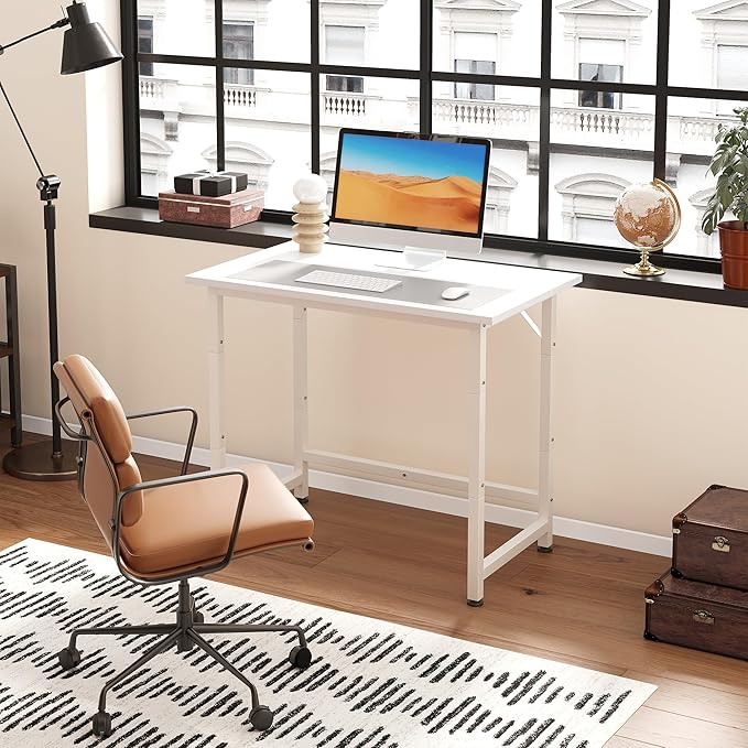 COTUBLR Small Desk, 24 Inch Small Computer Desk for Spaces, Compact Tiny Mini Simple Desk Table for Bedroom Home Office Writing Work Study Kids Student Teacher, Bonus Mousepad, White