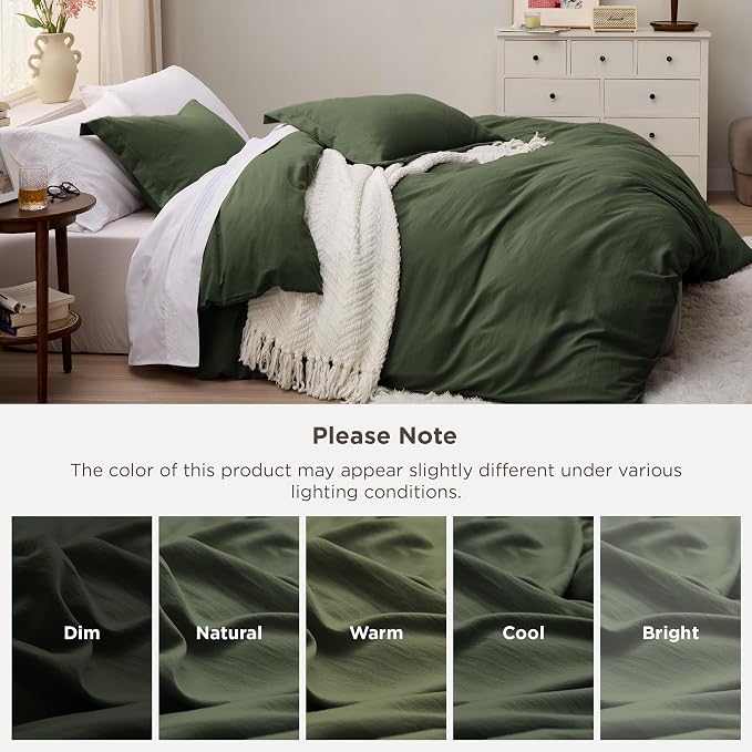 Bedsure Olive Green Super King Duvet Cover - 3 Pieces Prewashed Cotton-Like Polyester Extra Soft Bedding Set, Includes 1 Duvet Cover 108''x98'' with Zipper Closure & 2 Pillow Shams, No Comforter