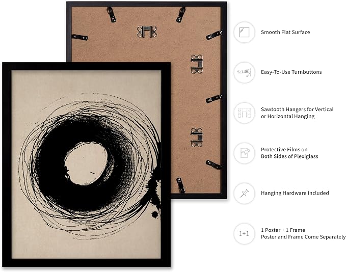 Poster Master Handmade Circle Drawing Poster - Ink Brush Print - Drawing Art - Sketch Design - Abstract Illustration - Great Bedroom or Living Room Wall Decor - 16x20 Black Framed