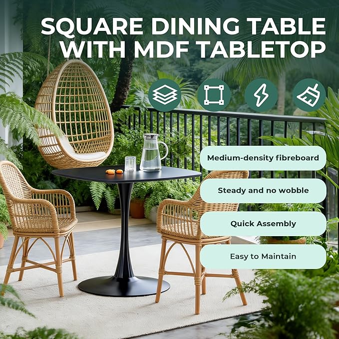 31.5 Inch Black Square Dining Table, Mid Century Tulip Table for 2-4 People,Kitchen Dining Table with MDF Tabletop and Pedestal Base
