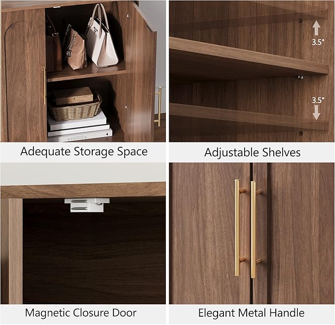 Sideboard Buffet Cabinet with Storage Set of 2, Mid Century Modern Accent Cabinet with Arched Doors, Modular Media Console, Credenza for Living Room Kitchen Dining Room Entryway, Walnut