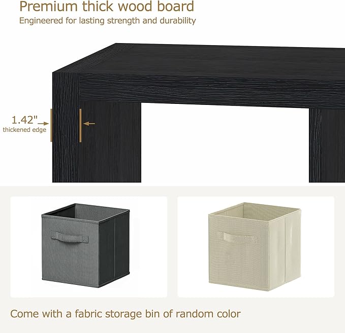 Bookshelf Cube Storage Organizer, 8-Cube Shelf Bookcase with Storage Bin, Modern Wood Open Shelf for Living Room, Bedroom, Home Office,Black