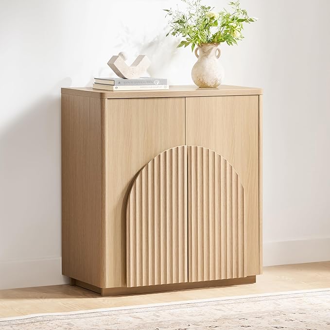 CHITA Sideboard Buffet Cabinet with Storage, Small Storage Cabinet with Doors and Shelves for Living Room Accent, Bar, Kitchen, Oak