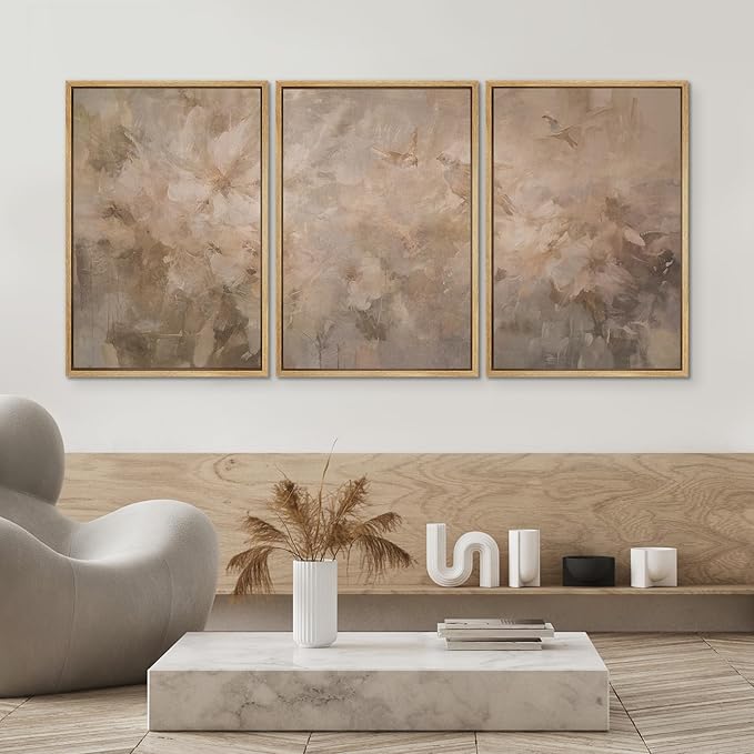 SIGNWIN Framed Canvas Print Wall Art Set Soft Neutral Abstract Floral Illustrations Modern Art Decorative Boho Relax/Zen Nordic for Living Room, Bedroom, Office - 24"x36"x3 Natural
