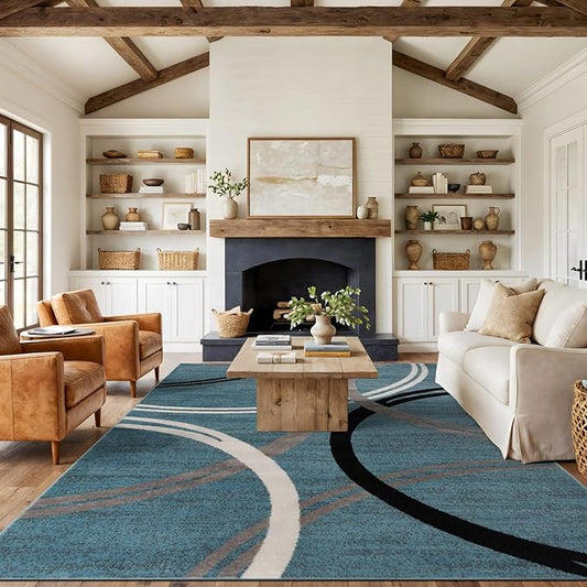Rugshop Modern Wavy Circles Design Area Rug, Non-Shedding Carpet for Living Room, Bedroom, or Dining Room, Grand Room,Open Spaces,Blue, 10' x 14'