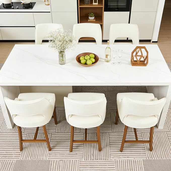 ClinQ Bar Stools Set of 4, 26" H Counter Height Bar Stools with Backs, Modern Upholstered Accent Barstools with H-Shaped Footrest for Kitchen Island, Dining Room and Bar, Beige-Walnut Legs