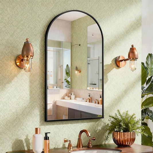 CIRCUMI Arched Wall Mirror, 20"x40" Black Arched Mirror with Tempered Glass, Metal Frame, Large Size for Bathroom, Living Room,Entryway,Over Sink, Arch Mirror for Decor,Shatterproof&Crystal-Clear