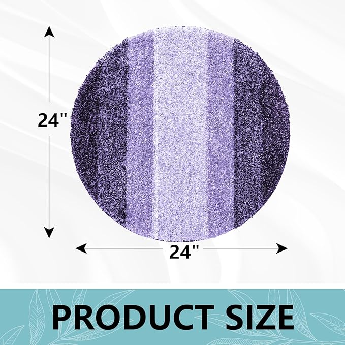 Arotive Microfiber Bathroom Rugs, Shaggy Soft and Absorbent Bath Rug, Non-Slip, Thick Plush Machine Washable Dry Bath Mats for Bathroom, Tub and Shower, 24x24, Dark Purple, Round