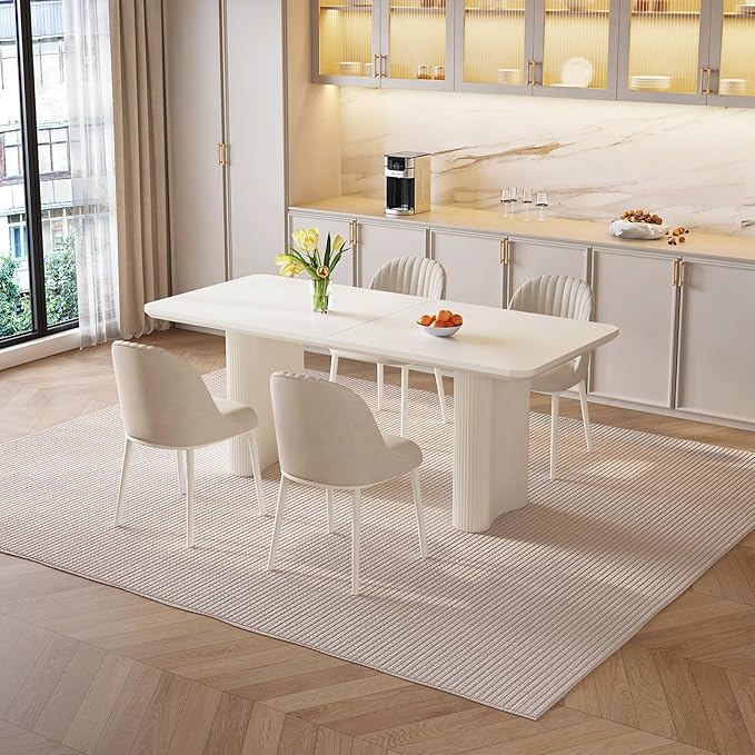 5-Piece Modern Dining Set, 62.99" Dining Table Set for 4, Rectangular Kitchen Table with 4 Chairs, White Dinner Table for 4-6 Person