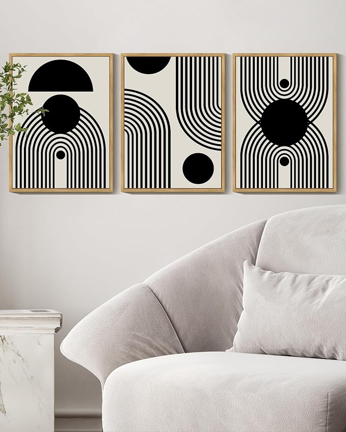 Drsoum Black and White Abstract Framed Wall Art Decor Duotone Minimal Dark Brush Stroke Prints Shapes Illustrations Modern Art Decorative Ready To Hang - 11x14in Natural Framed