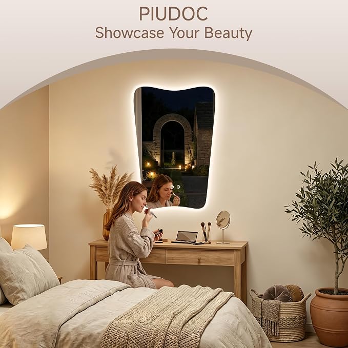 24“x36” Irregular Backlit Bathroom Mirror with Lights, Abstract Vanity Mirror with Lights, Anti-Fog Wall Mirror,Dimmable