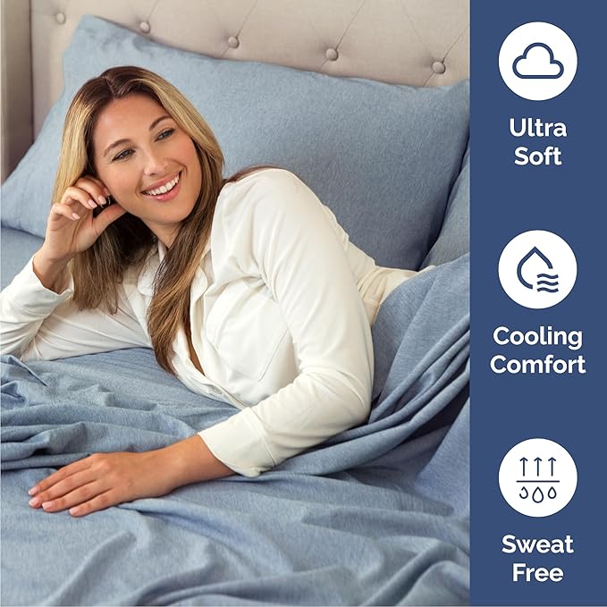 Cal King Size 4 Piece Sheet Set - Comfy Breathable & Cooling Sheets - Hotel Luxury Bed Sheets for Women & Men - Deep Pockets, Easy-Fit, Soft & Wrinkle Free Sheets - Heathered Blue Oeko-Tex Bed Sheets