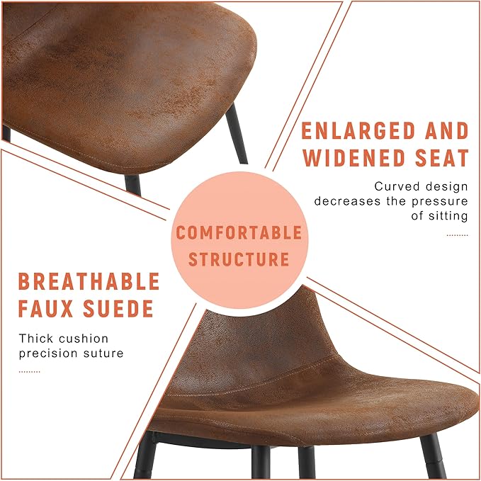 47" Round Dining Table Set for 6, Wood Grain Table and 6 Brown Suede Upholstered Chairs Set, Modern Kitchen Table Set with Cross Legs
