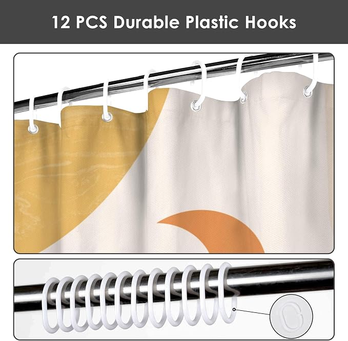 Mid Century Abstract Boho Aesthetic Shower Curtain Set, Green Nature Leaf Sun Modern Minimalist Home Bathroom Curtain Decor with 12 Hooks 72 Inch Wide * 84 Inch High