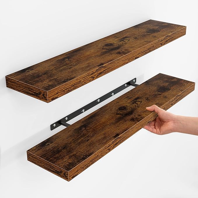 Fun Memories Floating Shelves for Wall, Rustic Wood Wall Mounted Shelves for Bathroom, Bedroom, Living Room and Kitchen, Storage & Home Decor (Set of 2, Brown, 36 in)