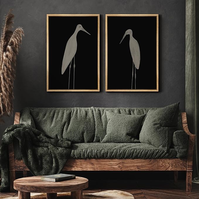 MUDECOR Framed Canvas Print Wall Art Minimalist Crane Silhouettes Illustrations Modern Art Decorative Bohemian Colorful for Living Room, Bedroom, Office - 24"x36"x2 Natural