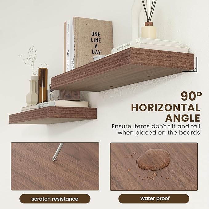 Deep Floating Shelves | 36 Inch Walnut Floating Shelves Set of 2 | 12 Inch Deep Rustic Wood Shelves for Wall | 36" W x 12" D Walnut Shelves for Living Room Bathroom Laundry Room Kitchen