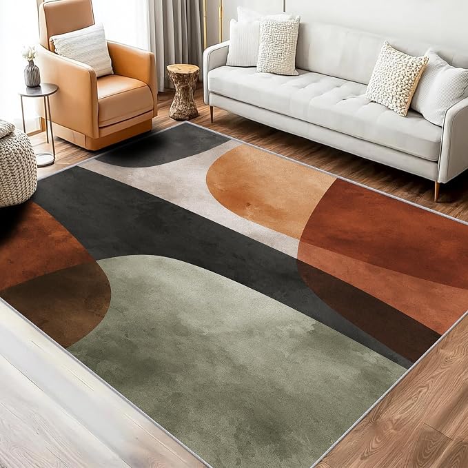 Mid Century Modern Rugs 6x8, Abstract Retro Art Washable 6 x 8 Area Rug for Living Room, Bedroom, Low Pile Non Slip Stain Resistant Carpet, Mid Century Home Decor Accessories & M933