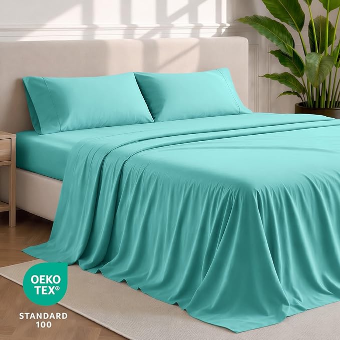 Bare Home Split King Sheet Set - 1800 Ultra-Soft Microfiber Bed Sheets - Double Brushed - Deep Pockets - Easy Fit - 5 Piece Set - Bedding Sheets & Pillowcases (Split King, Turquoise)