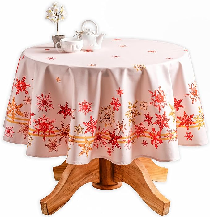 Maison d' Hermine Table Cloth Round Table 100% Cotton 63 Inches Fall Tablecloth Reusable Everyday Use for Thanksgiving Christmas Decorations Dining Farmhouse Party (Crystal Star)