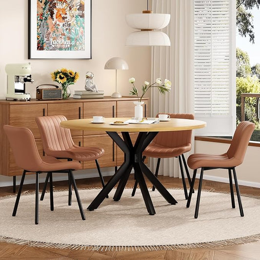 Soohow 47.2" Solid Wood Round Dining Kitchen Table for 4-6 People with Intersecting Pedestal Base