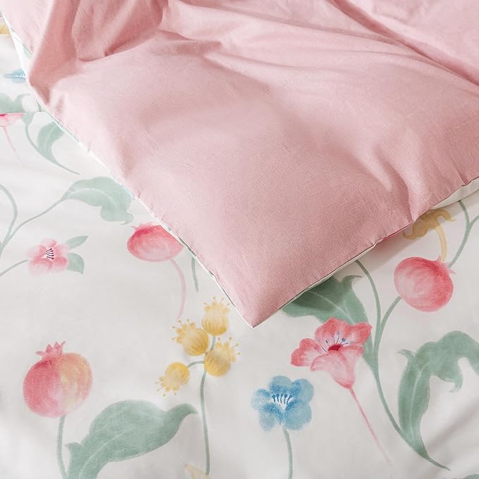 HoneiLife Cotton Duvet Cover King - Fruits Comforter Cover 3-PC, Botanical Bedlinen Set with Zipper Closure & Corner Ties, Pomegranate Comforter Cover Sets