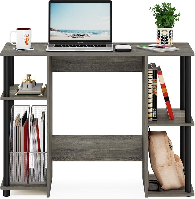 Furinno Jaya Computer Study Desk With Open Storage, French Oak Grey/Black